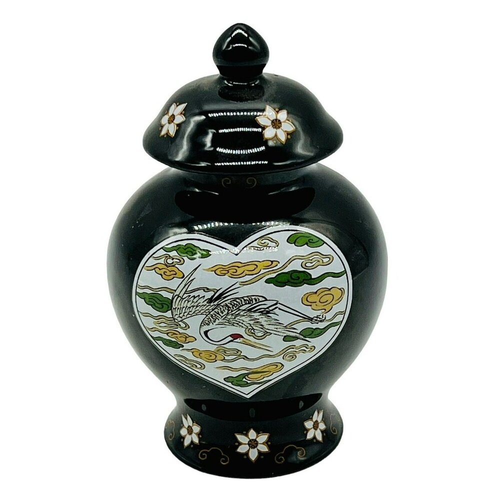 Franklin Mint Black Heart Crane Mini Imperial Collection Dynasty Jar 1980 Japan